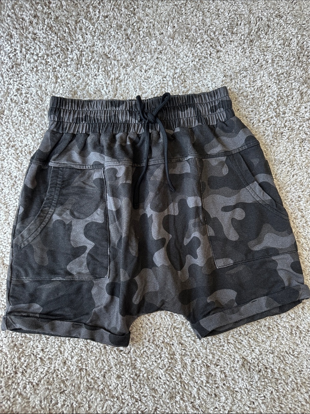 Kids Camo Knit Pull-On Harem Shorts - Gray Camouflage
